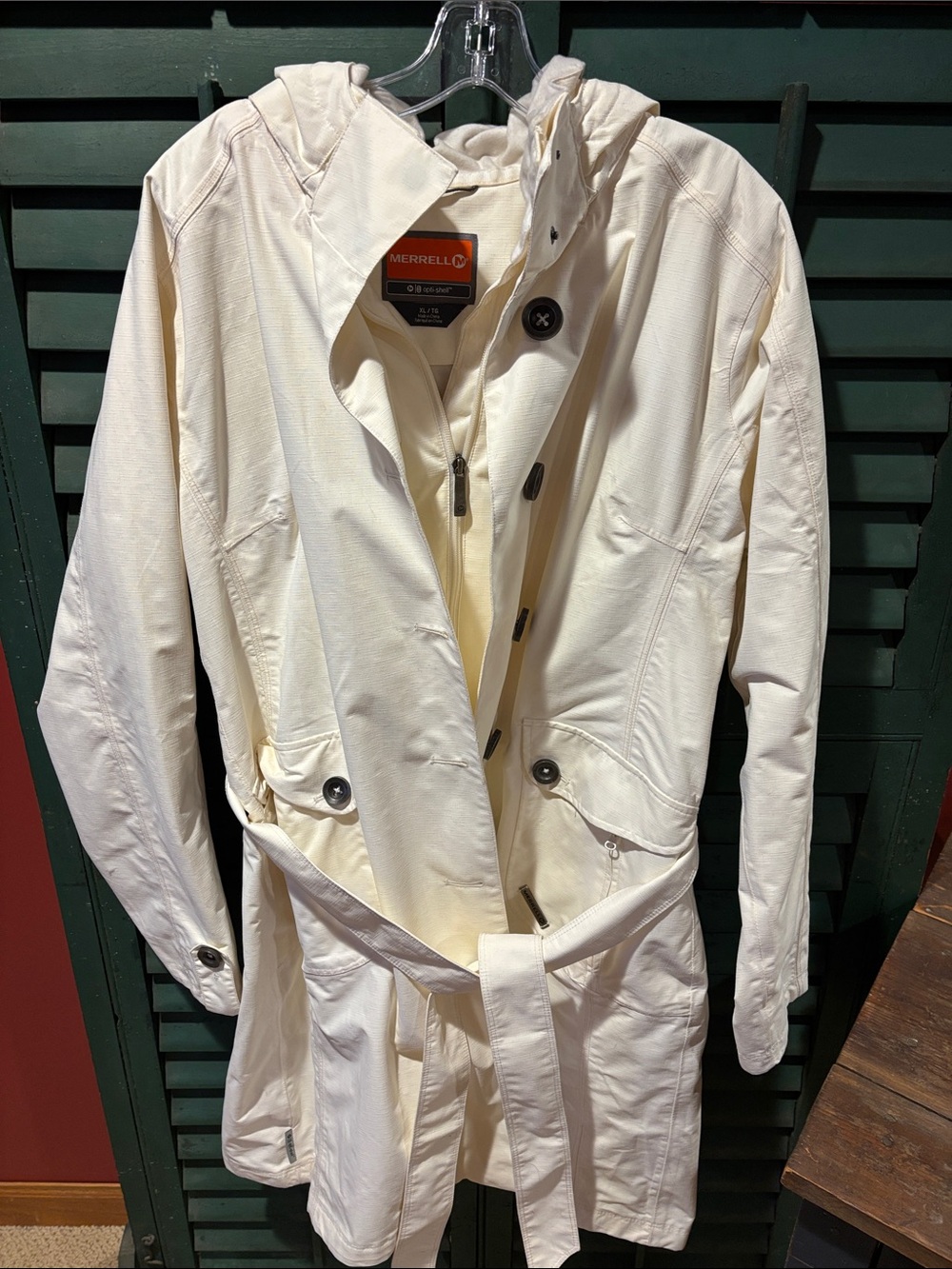 Merrell Women's Off-White Hooded Trench Coat with Belt